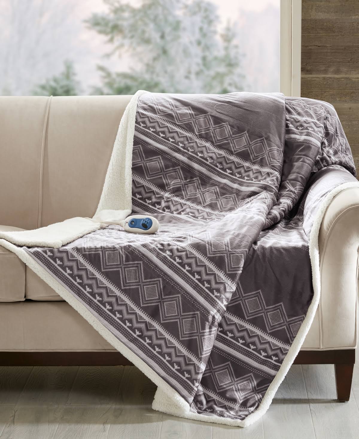 Woolrich Anderson Oversized Mink to Berber Heated Throw - Grey