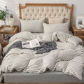 Pure Era 100% Cotton Jersey Knit Duvet Cover Set Grey & White Stripe, Queen, Gray