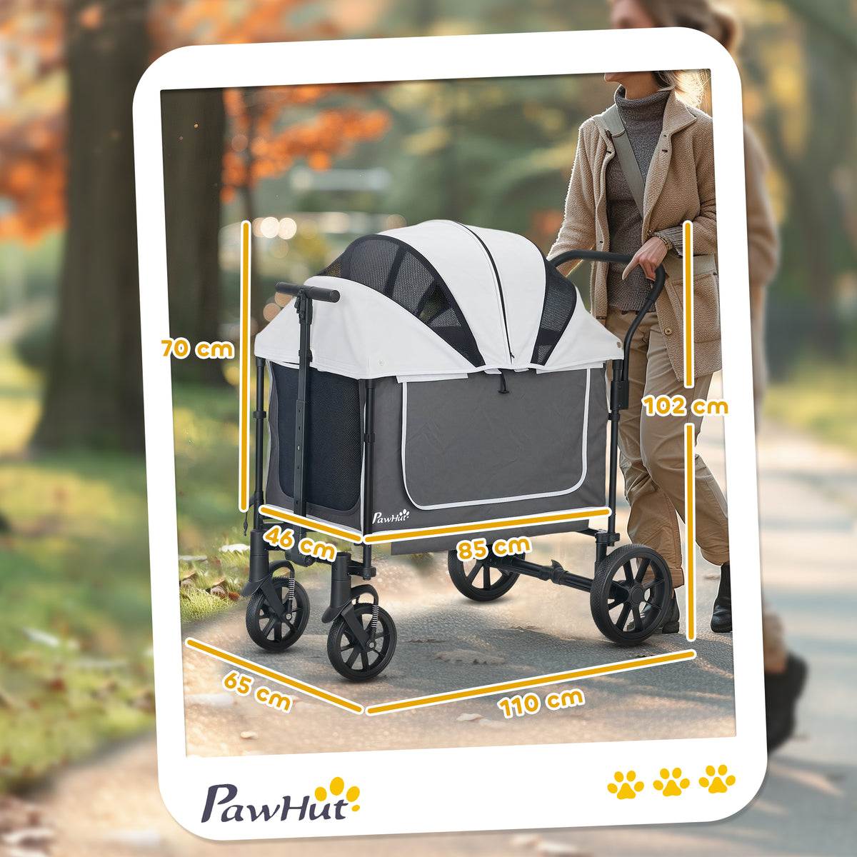 PawHut Hundewagen Hundebuggy klappbar für Hunde & Katzen bis 30 kg 110 x 65 x 102 cm Dunkelgrau