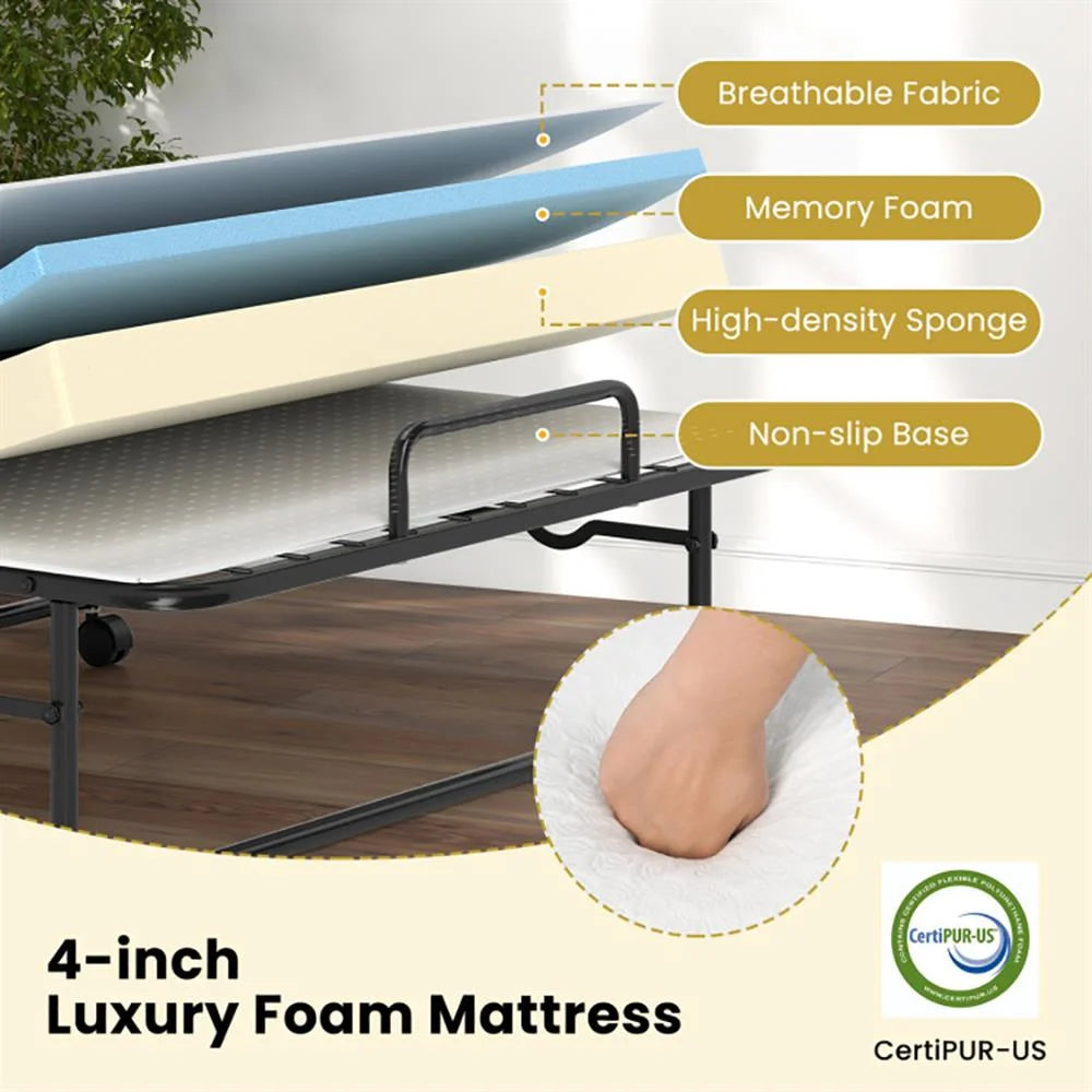 Kepooman Twin Size Folding Bed with Memory Foam Mattress and Heavy - Duty Metal Frame