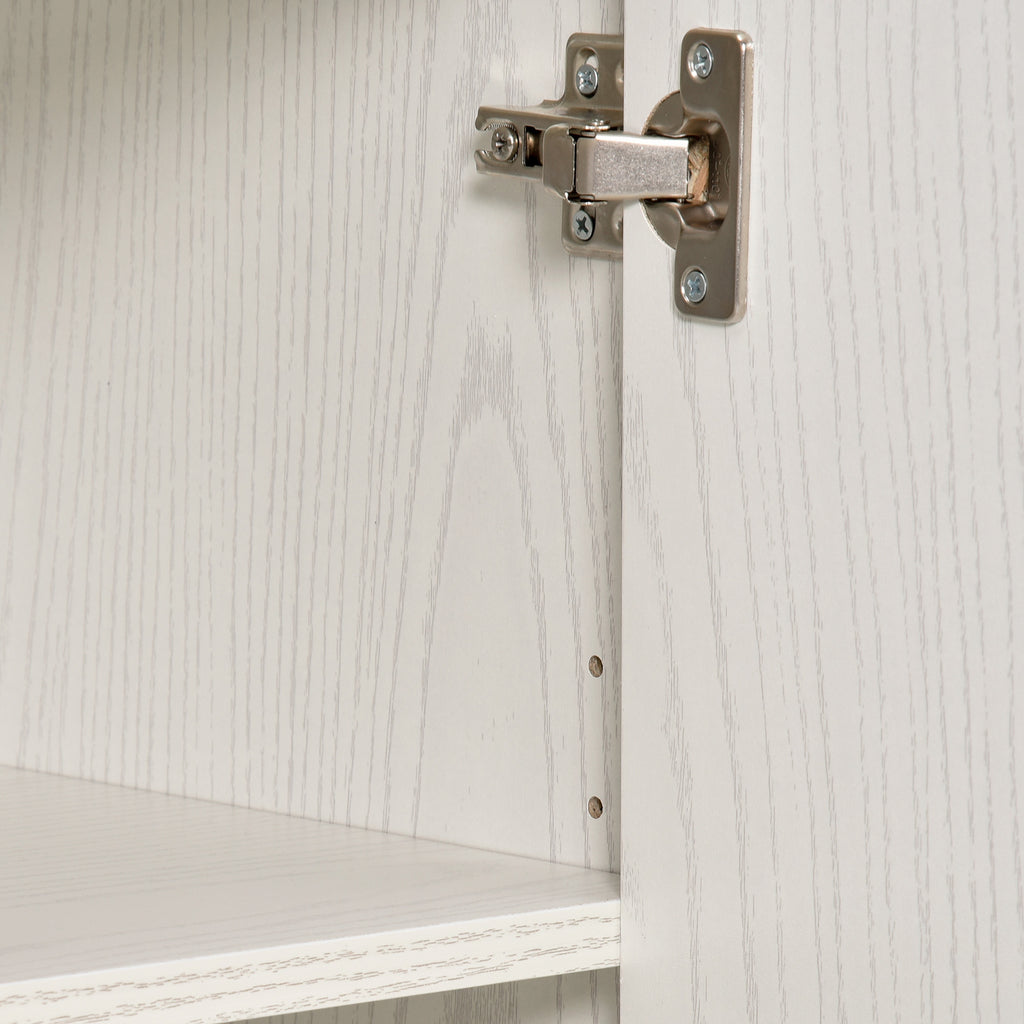 HOMCOM Rollbarer Mehrzweck-Küchenwagen mit Rädern, Schrank und Ablage für die Mikrowelle, hoher Schrank aus Spanplatte, 60,4x40,3x97cm Weiß