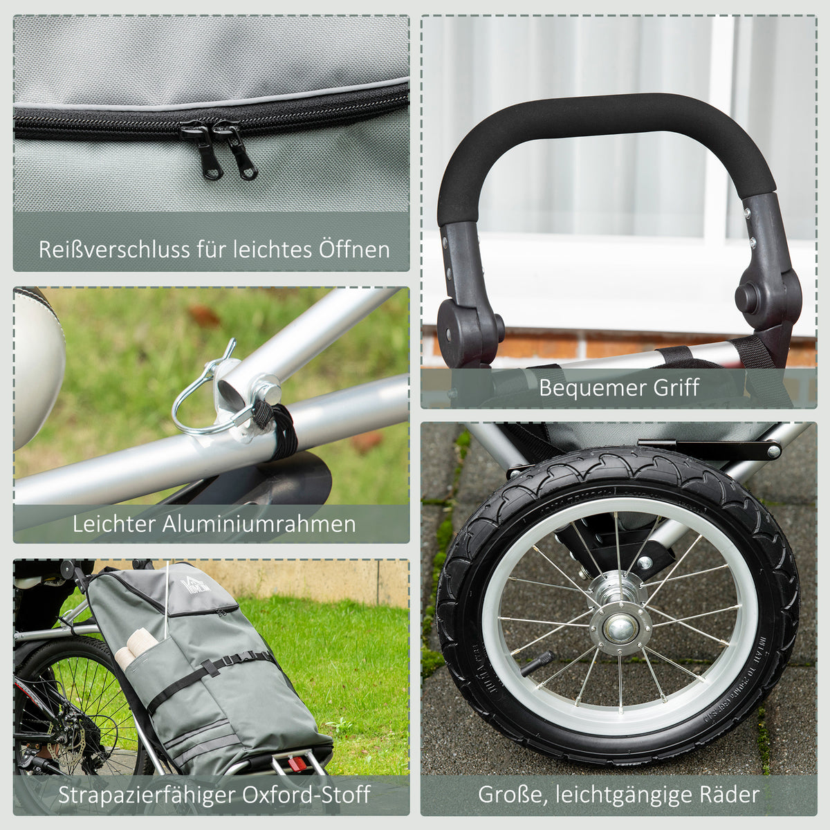 HOMCOM 3-in-1 Einkaufstrolley Einkaufswagen Fahrradanhänger Sackkarre, 53 x 43 x 110cm , Grau+Silber