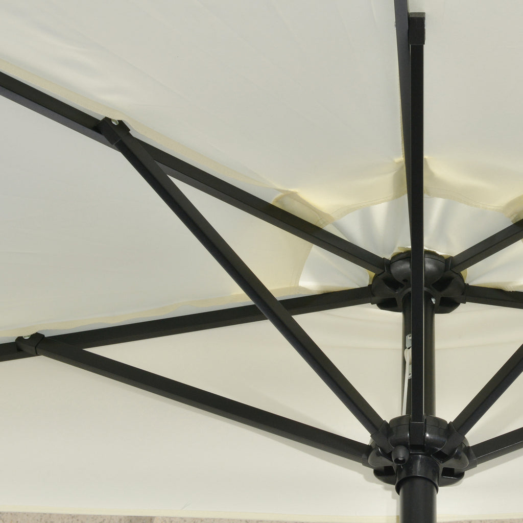 Outsunny Sonnenschirm, Terrassenschirm, halbrund, mit Solarpaneel, 20 LEDs, Handkurbel, beige, 2,70 x 1,35 x 2,40 m