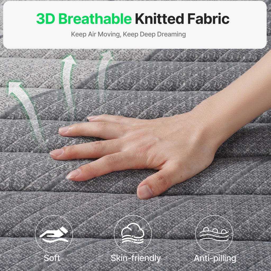 BEHOST Twin Mattress 10 in, Certipur - US Certified Eco - Friendly Twin Memory Foam Mattress, Motion - Free Pocket Springs Hybrid Mattress Twin Size