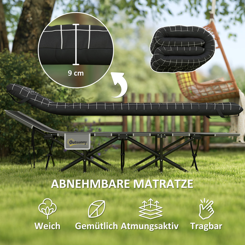 Outsunny Klappbares Campingbett, Feldbett mit Matratze, ergonomisch, Metallrahmen, Schwarz
