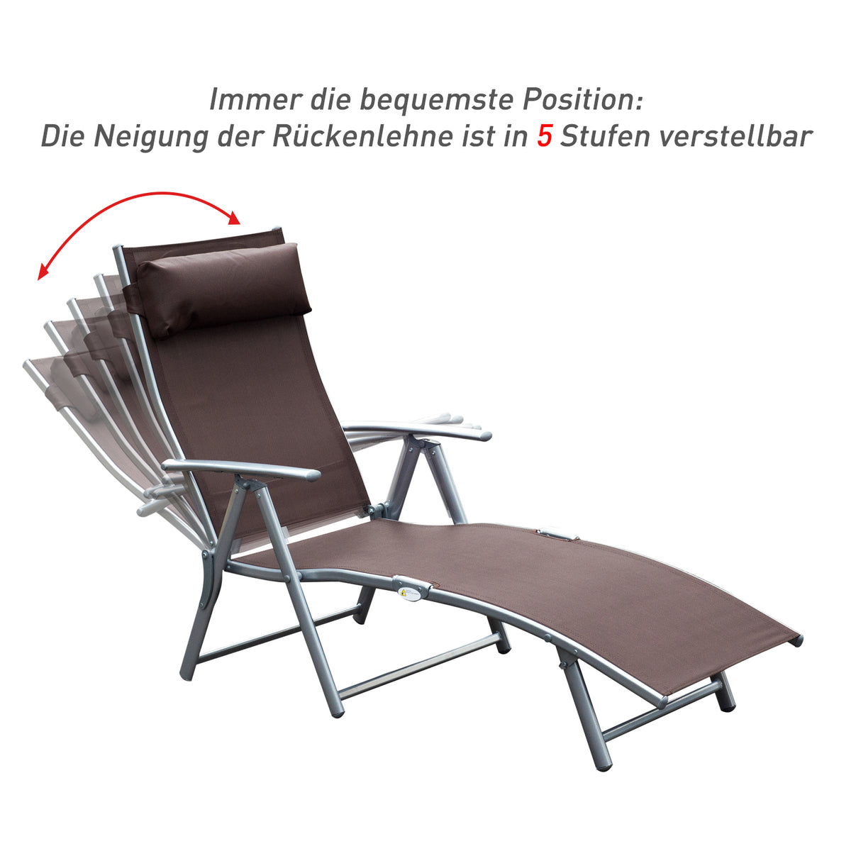 Outsunny Sonnenliege klappbar Strandliege mit Kissen Liegestuhl mit 7-Fach verstellbare Rückenlehne Gartenliege Relaxliege Gartenstuhl bis 165 kg belastbar, für Garten Urlaub Outdoor, Braun