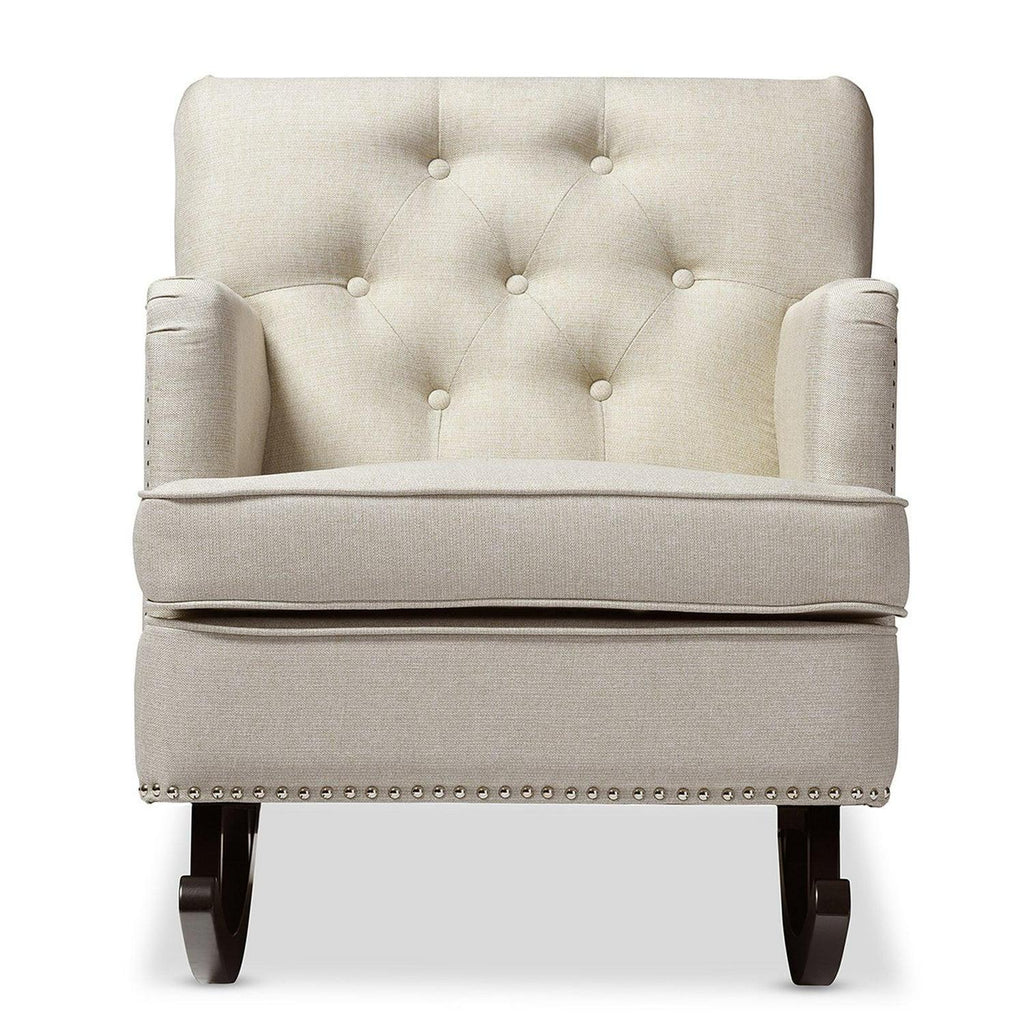 Baxton Studio Bethany Modern and Contemporary Gray Fabric Upholstered Button - Tufted Rocking Chair
