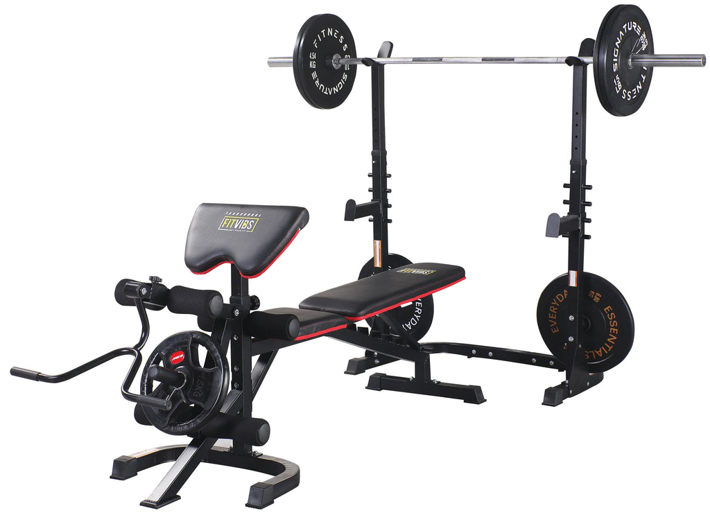 Fitvids LX600 Adjustable Olympic Workout Bench with Squat Rack, Leg Extension, Preacher Curl, and Weight Storage, 800 - Pound Capacity