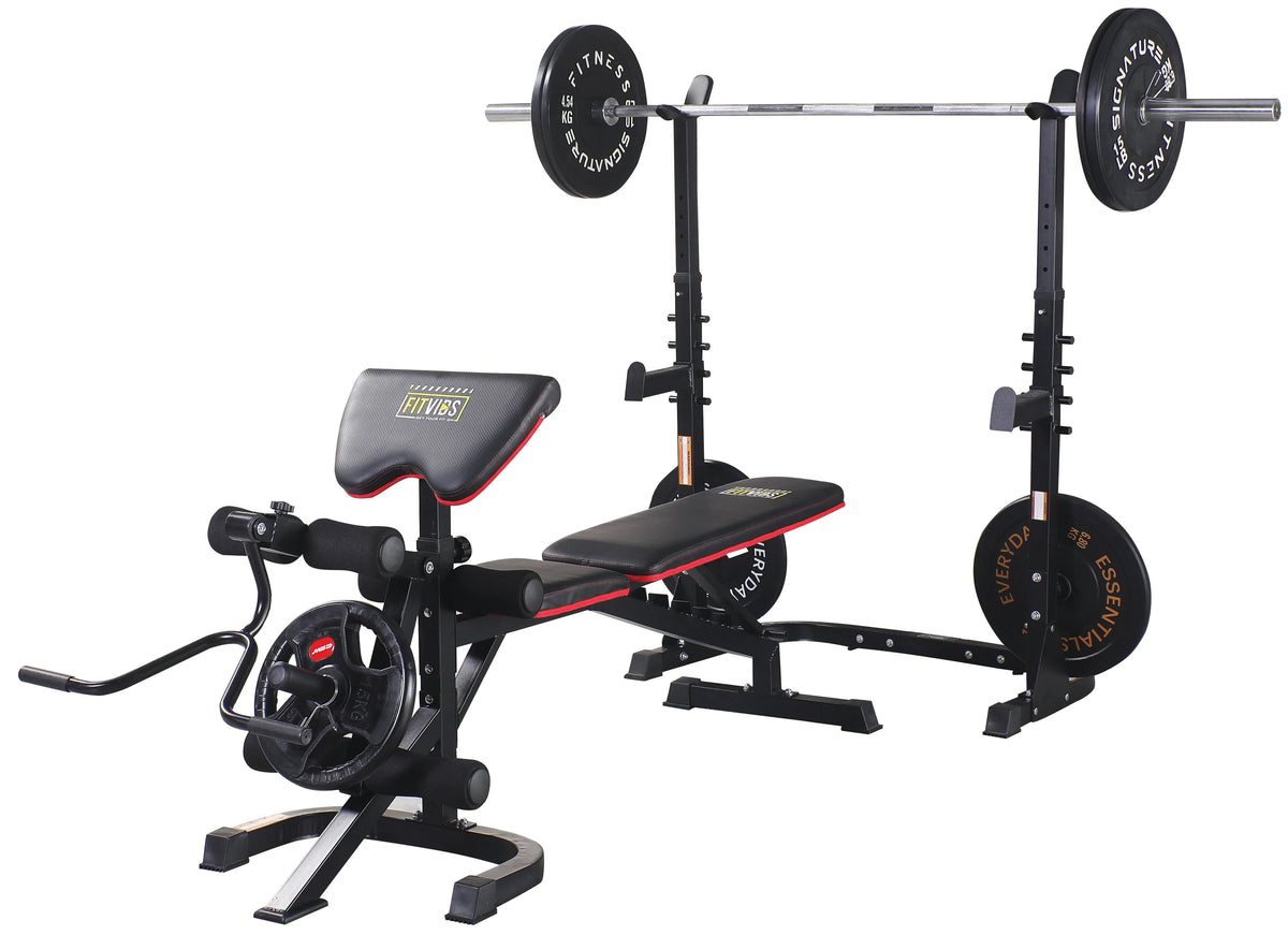 Fitvids LX600 Adjustable Olympic Workout Bench with Squat Rack, Leg Extension, Preacher Curl, and Weight Storage, 800 - Pound Capacity