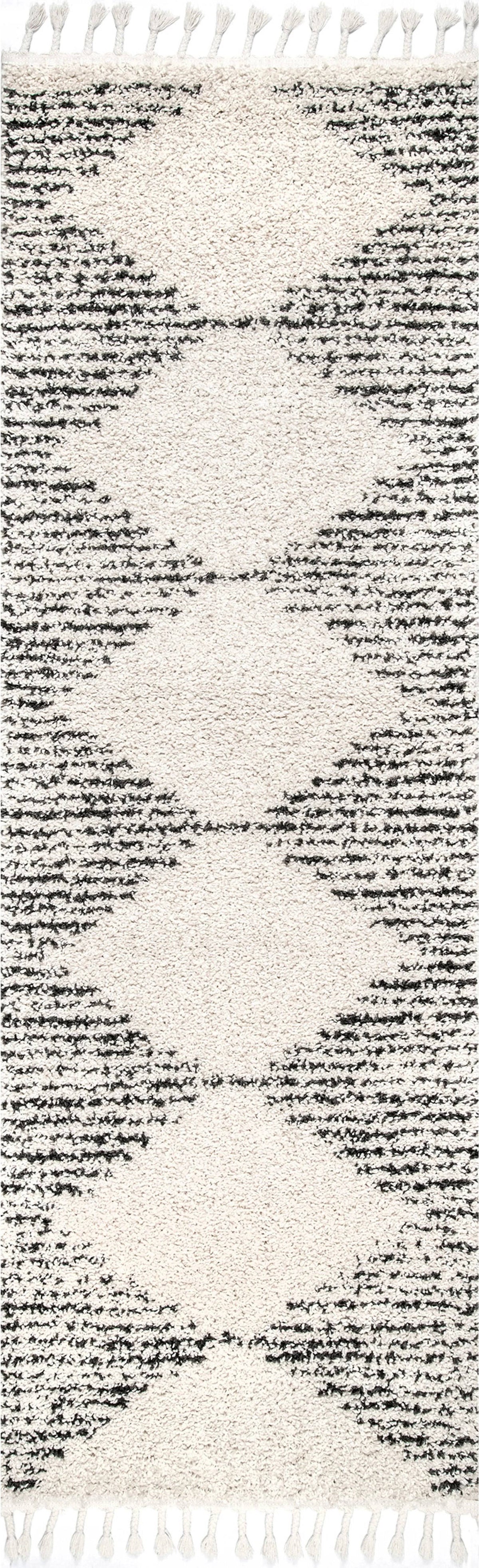 nuLOOM Bria Moroccan Diamond Shag Off-White 3 ft. x 16 ft. Runner Rug
