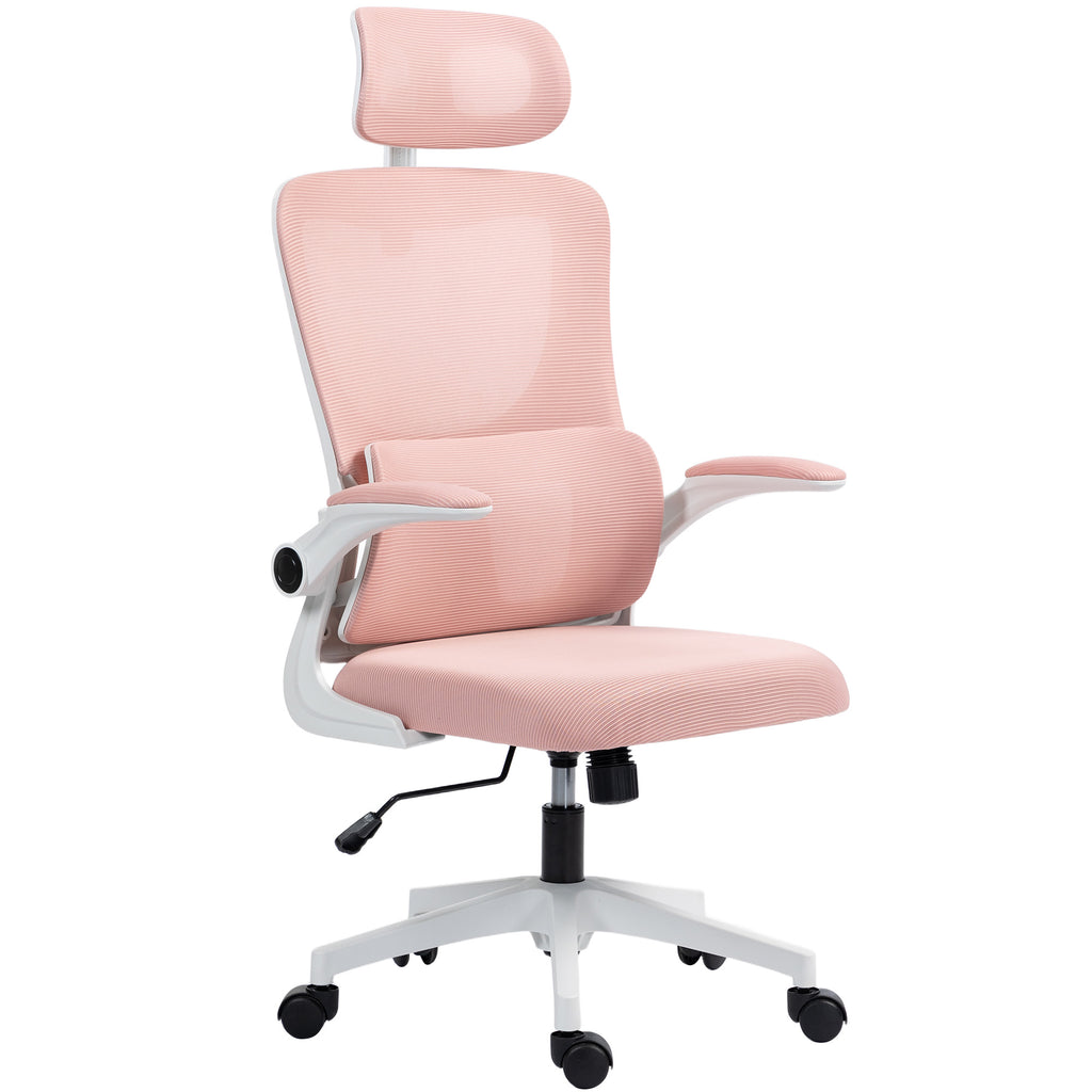 Vinsetto Höhenverstellbarer und neigbarer Bürostuhl mit abnehmbarem Kopfstützkissen, aus Netzstoff, 60x59x114-122 cm, Rosa