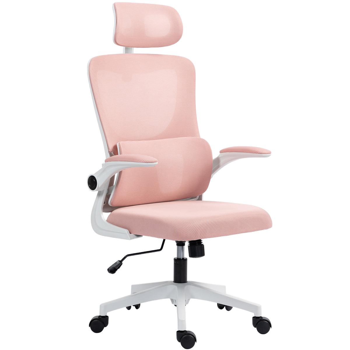 Vinsetto Höhenverstellbarer und neigbarer Bürostuhl mit abnehmbarem Kopfstützkissen, aus Netzstoff, 60x59x114-122 cm, Rosa