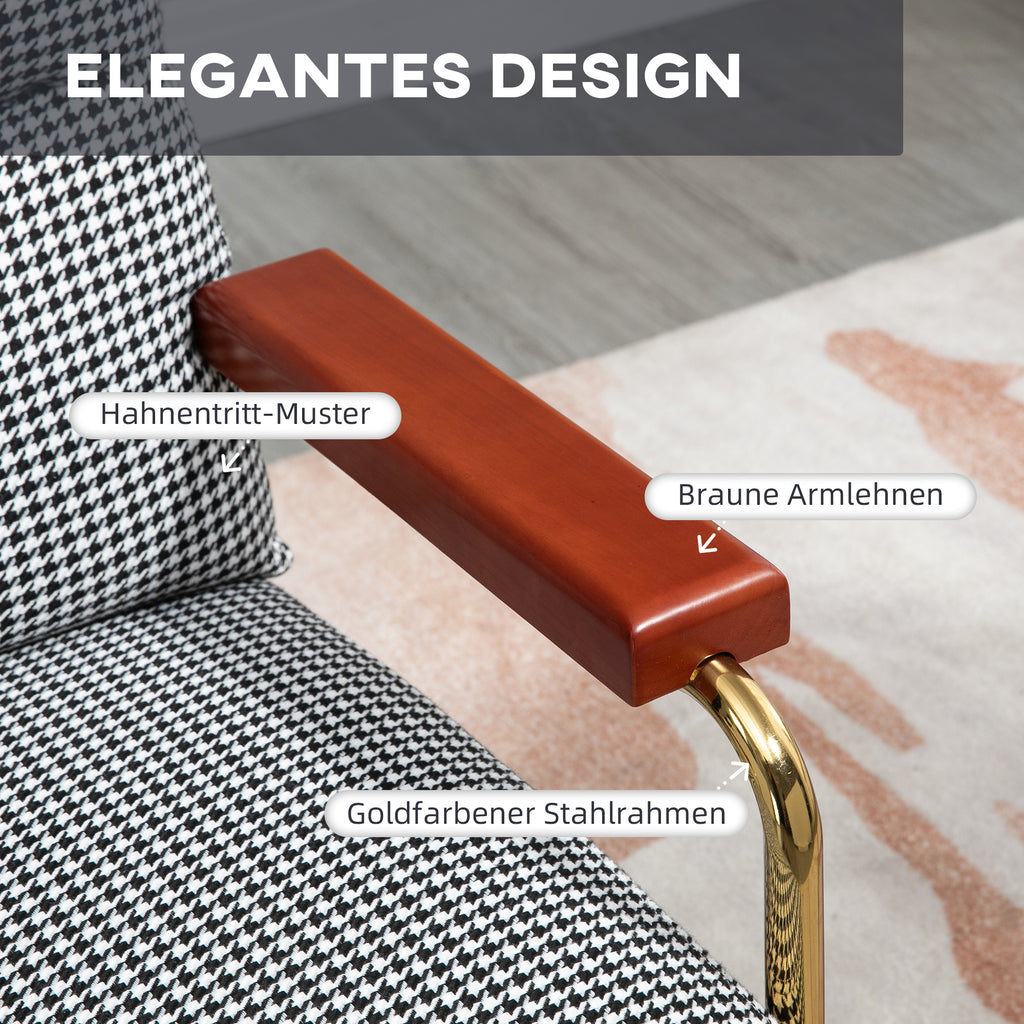 HOMCOM Sessel im Retrodesign, Akzentsessel, Hahnentrittmuster, Holzemelente, Federkern, Schwarz + Weiß