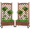 Best Choice Products Set of 2 48in Wood Planter Box & Diamond Lattice Trellis, w/ Drainage, Optional Wheels - Walnut