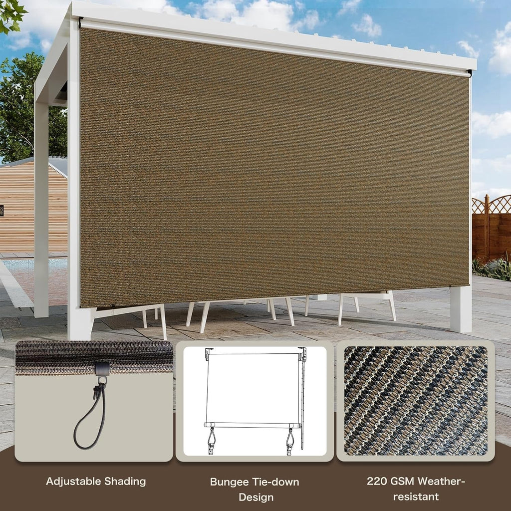 AECOJOY Outdoor Roller Shade, 10'(W) x8'(H) Sun Shade Cover Canopy, Mocha&Gray