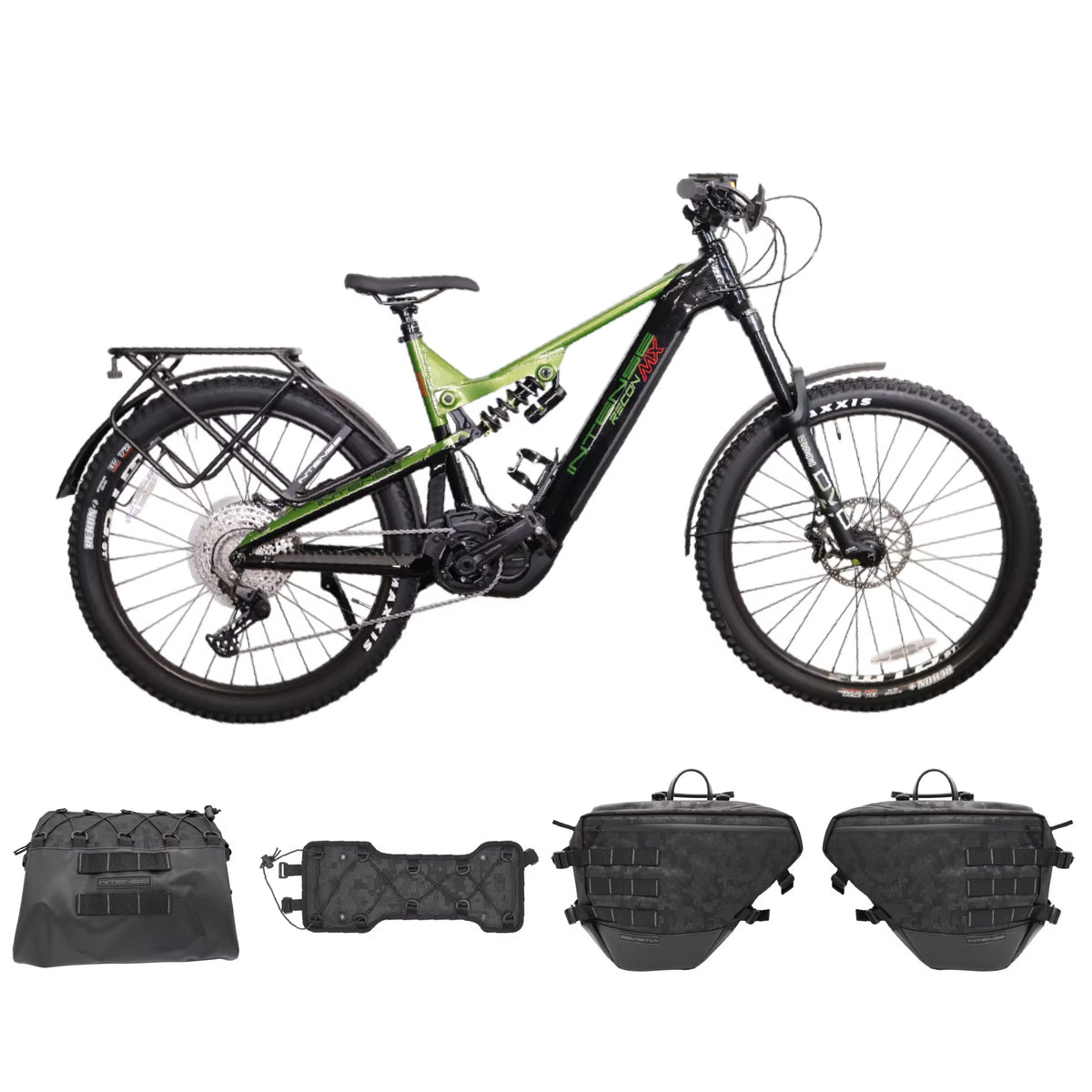 INTENSE RECON MX Adventure Adult S/M Electric Mountain Bike with Shimano Steps E7000 Motor, 11 - Speed Gears, 27.5" Wheels, DVO Suspension, 504 Wh Integrated Battery, Custom Rack and Bag Set Included