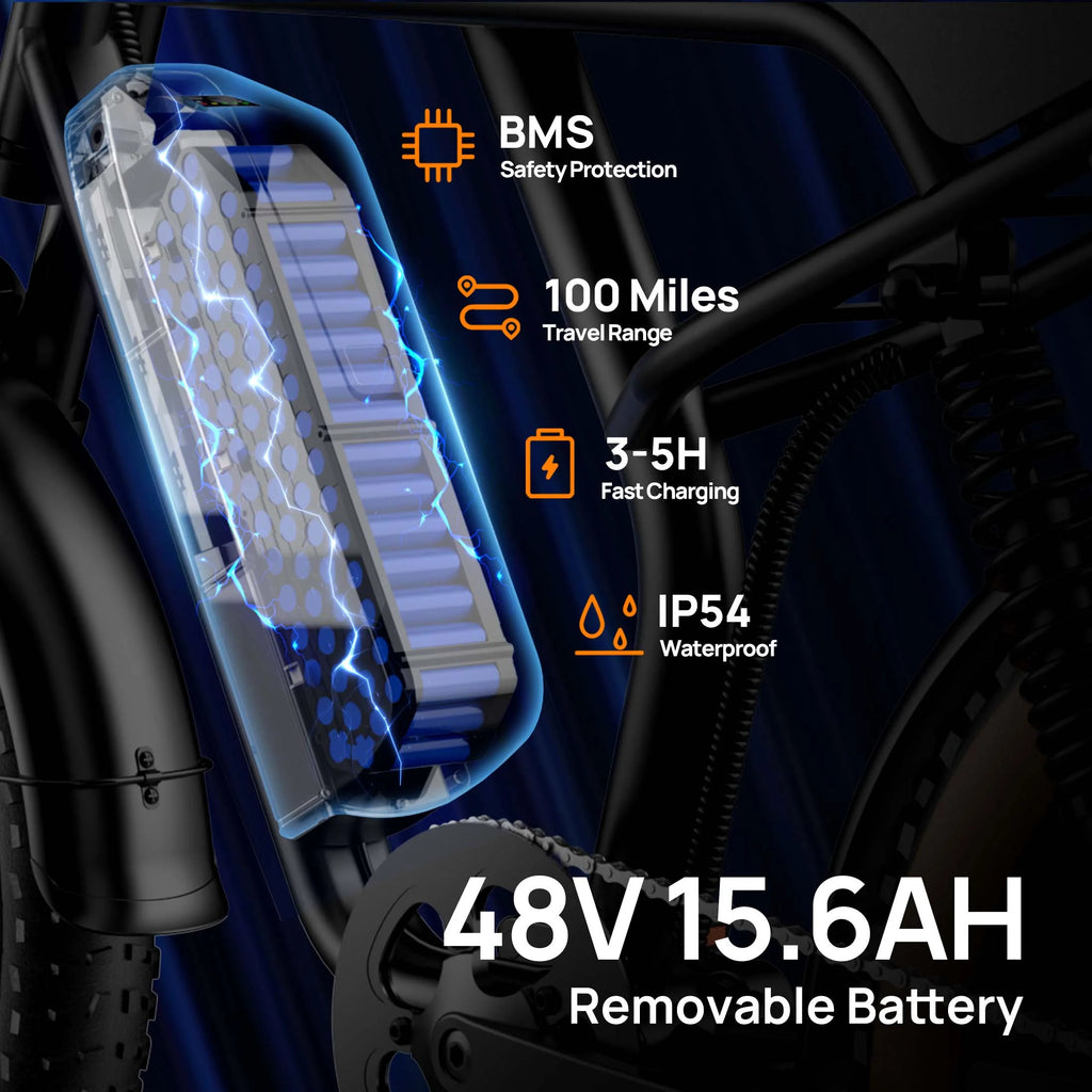 URLIFE 1500W Electric Bike for Adults, 20"4.0 Fat Tire Ebike, 48V 15.6ah Removable Battery, 7 - Speed E - Mountain Bikes, All - Terrain Off - Road Electric Bicycle, UL2849 Certified(Black)
