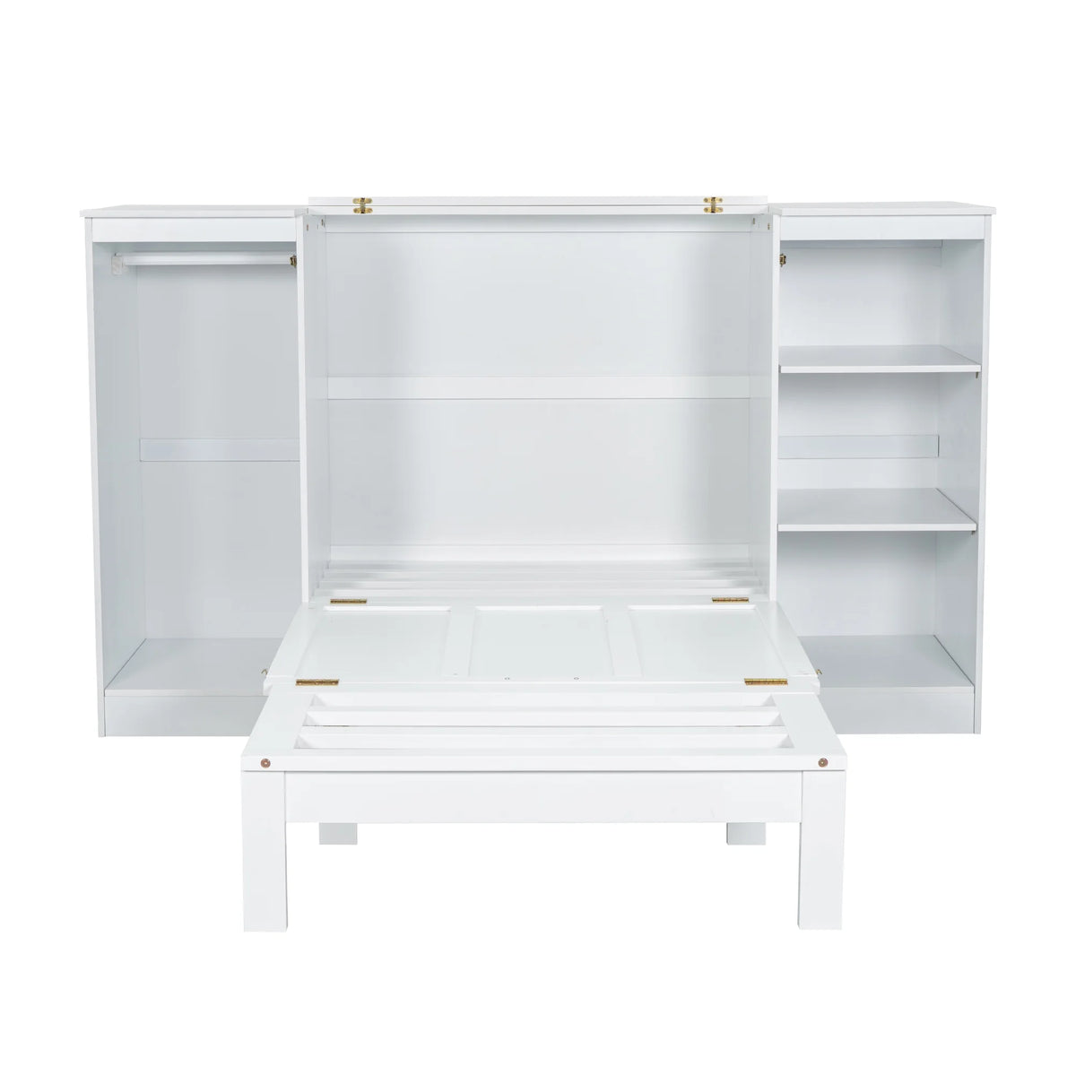 Euroco Wood Twin Size Murphy Bed with Wardrobe and Shelves for Kids Teens Living Room