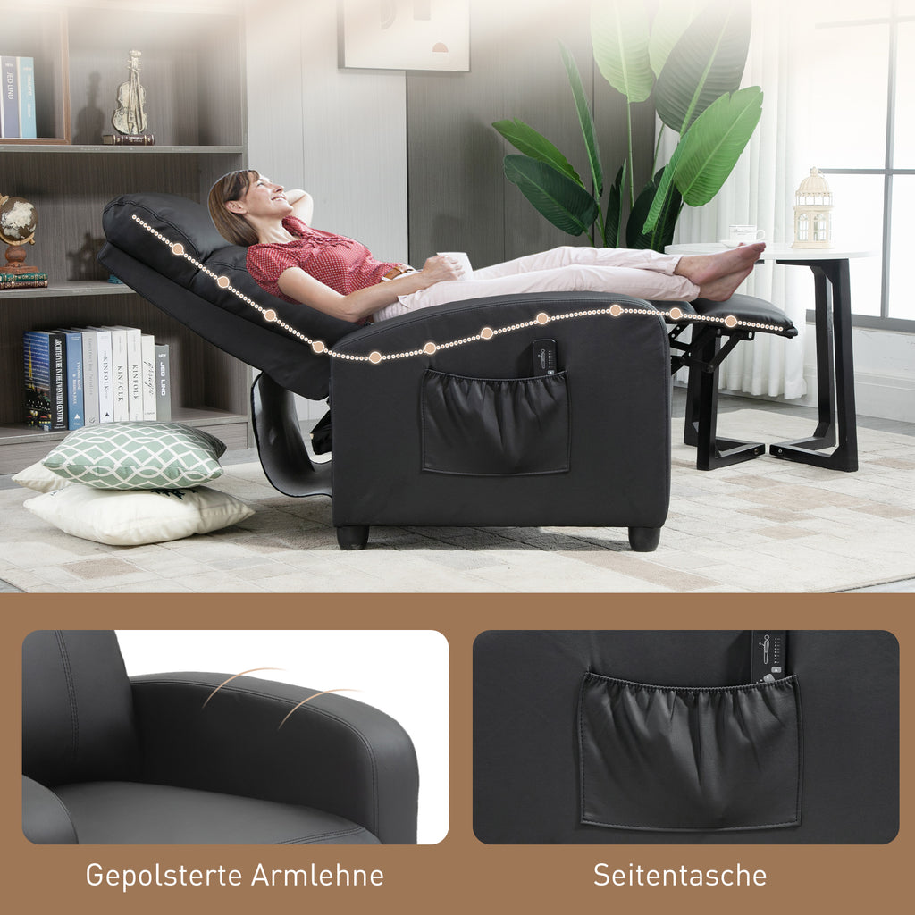 HOMCOM Massagesessel mit Liegefunktion, Relaxsessel mit Massagefunktion, Fernsehsessel mit Fernbedienung, Massagesofa mit Rückenlehne, elektrisch, Schwarz