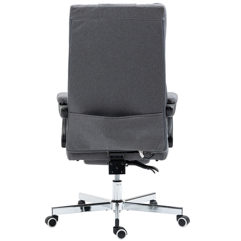 Vinsetto Bürostuhl mit Massagefunktion, neigbare Rücklehne, ausziehbare Fußstütze, Leinenoptik, grau, 65 x 61 x 113 cm