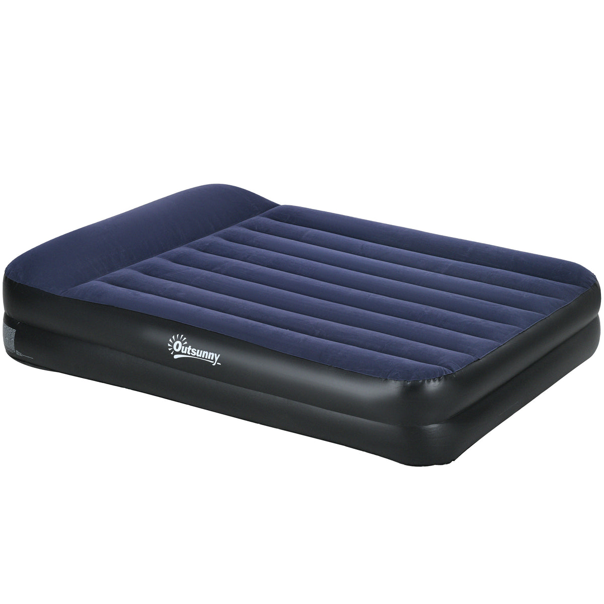 Outsunny Campingmatratze für 2 Personen, aufblasbar, eingebaute Pumpe, Tragetasche, 203 x 152 x 46 cm, Dunkelblau/Schwarz