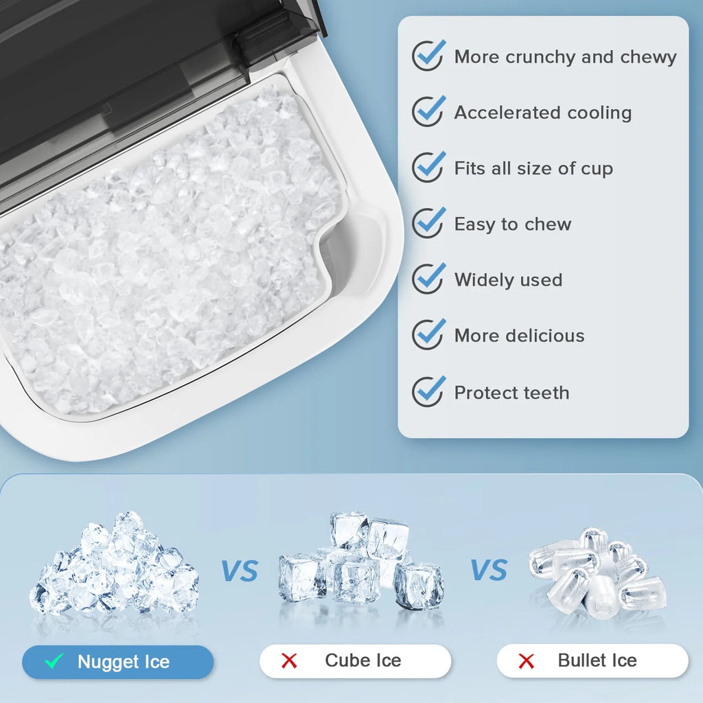 Auseo Nugget Ice Maker Countertop, Ready in 6 Mins, 35 lb Each Day with Self - Cleaning, Portable Sonic Ice Machine for Home/Office/Bar, Black