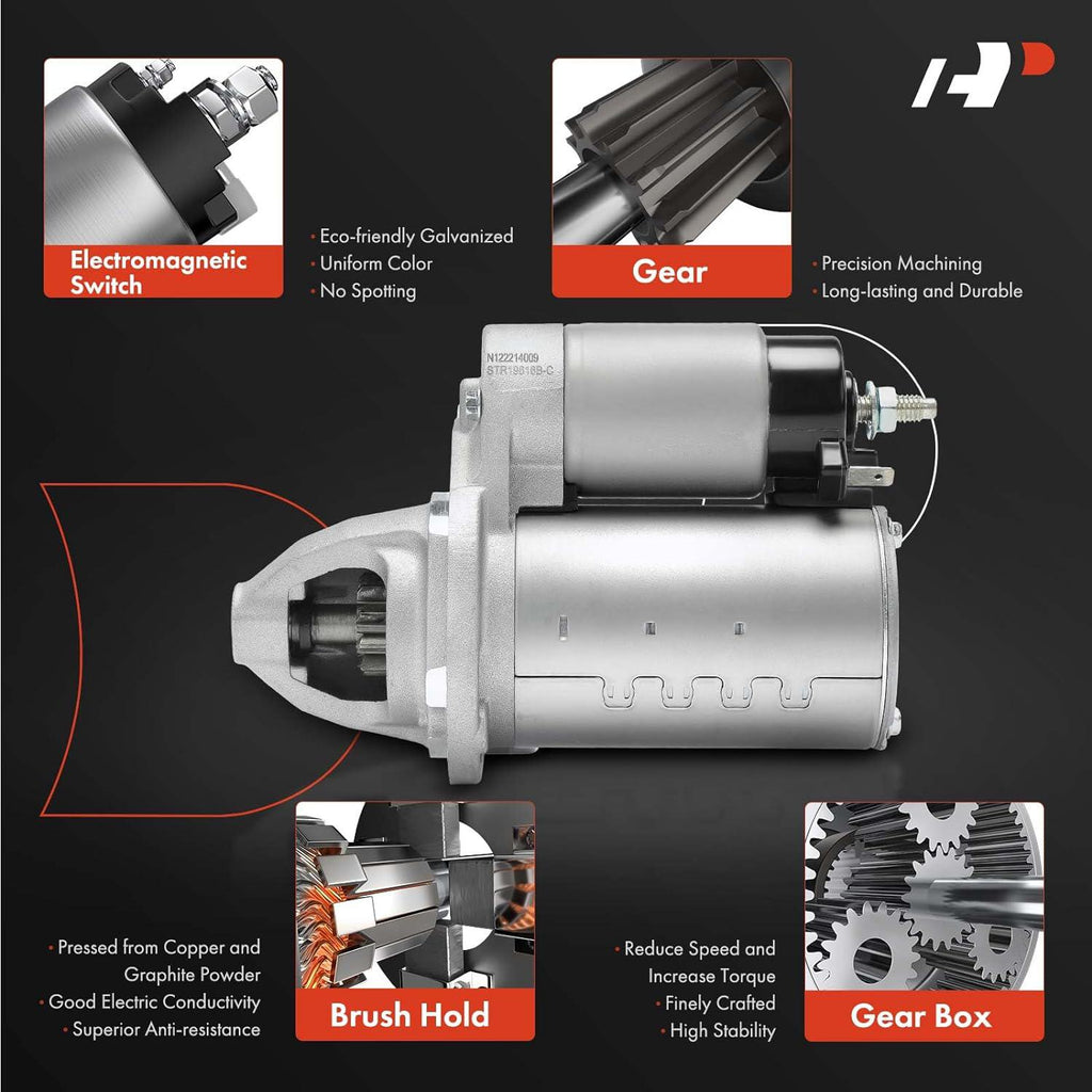 A - Premium Starter Motor Compatible with Jeep Cherokee & Dodge Grand Caravan, Journey, Avenger & Chrysler Town & Country, 200 & Ram Promaster 1500 2500 3500 & Volkswagen Routan, 12V 1.3KW 10 - Teeth CW