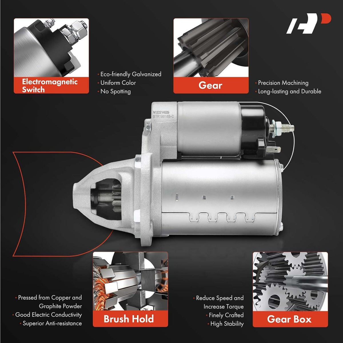 A - Premium Starter Motor Compatible with Jeep Cherokee & Dodge Grand Caravan, Journey, Avenger & Chrysler Town & Country, 200 & Ram Promaster 1500 2500 3500 & Volkswagen Routan, 12V 1.3KW 10 - Teeth CW