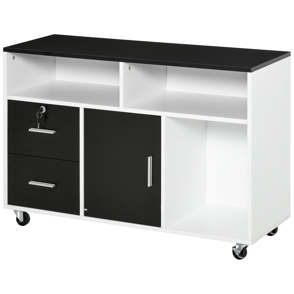 HOMCOM Druckerwagen mit Schubladen, Multifunktionsschrank für Büro und Zuhause, Schwarz und Weiß, 100x35x65cm