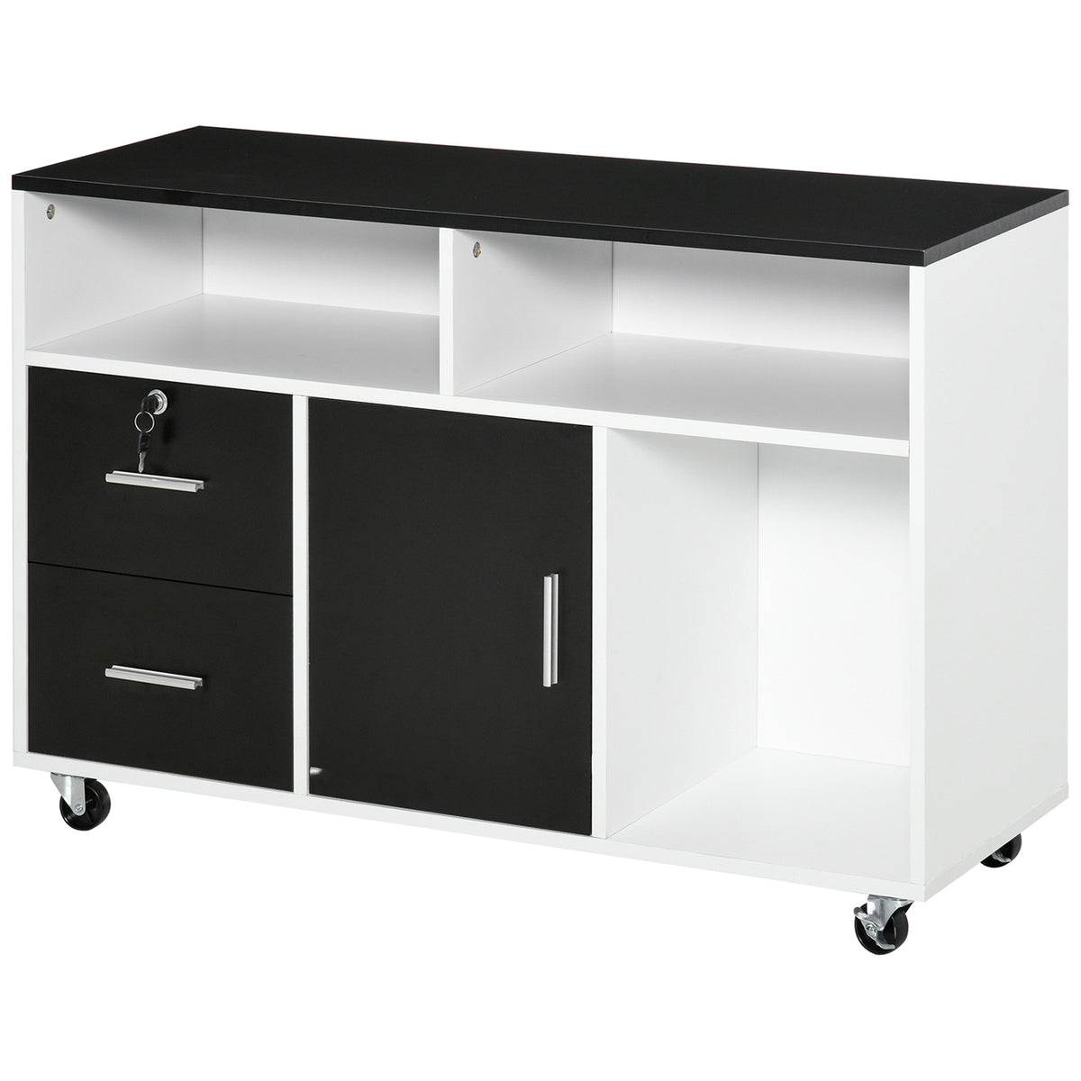 HOMCOM Druckerwagen mit Schubladen, Multifunktionsschrank für Büro und Zuhause, Schwarz und Weiß, 100x35x65cm