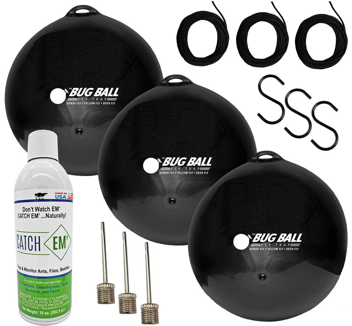 Bug Ball 3 Pack Deluxe Kit Complete- Odorless Eco-Friendly Biting Fly and Insect Killer with No Pesticides or Electricity Needed, Kid and Pet Safe