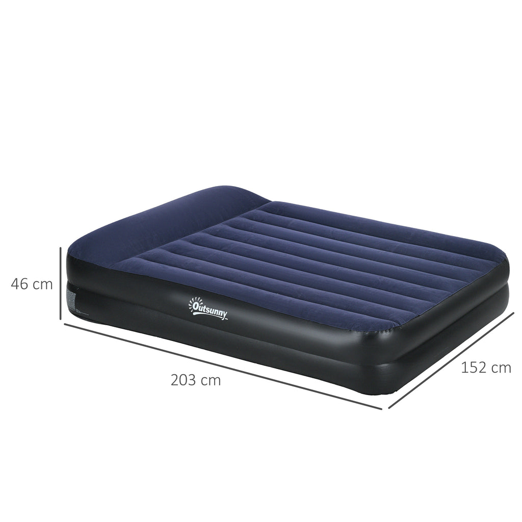 Outsunny Campingmatratze für 2 Personen, aufblasbar, eingebaute Pumpe, Tragetasche, 203 x 152 x 46 cm, Dunkelblau/Schwarz