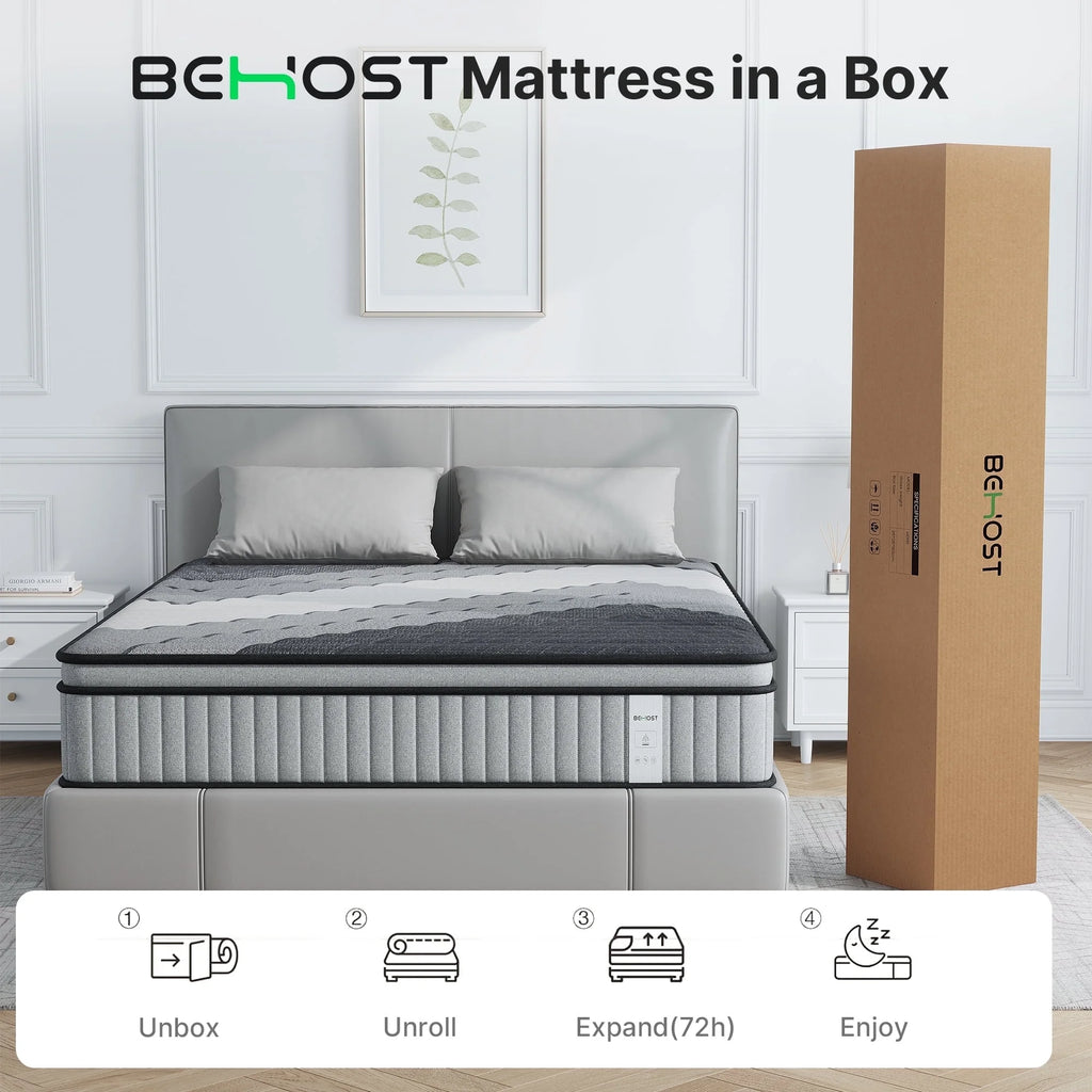 BEHOST Twin Mattress 10 in, Certipur - US Certified Eco - Friendly Twin Memory Foam Mattress, Motion - Free Pocket Springs Hybrid Mattress Twin Size