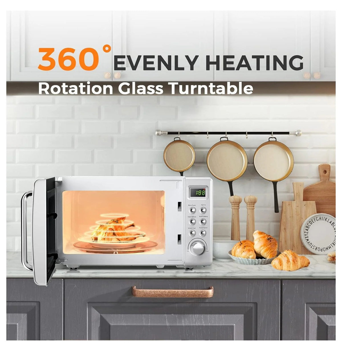 Small Microwave, 0.7cu.ft 700 Watt Countertop Microwave with 5 Micro Power Defrost & Auto Cooking Function, Stainless Steel Interior, LED Display, Microwave for Kitchen, RV, Dorm ?(White)