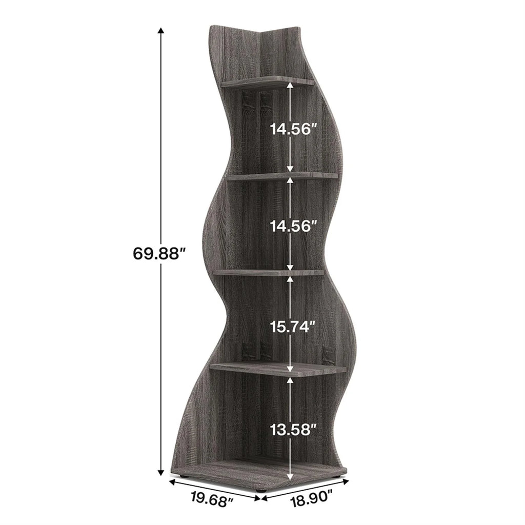 Finihen 5 - Tier Corner Bookcase, Wood Bookshelf Storage Organizer, 70" Tall Display Standing Shelf Unit for Bedroom, Living Room, Green