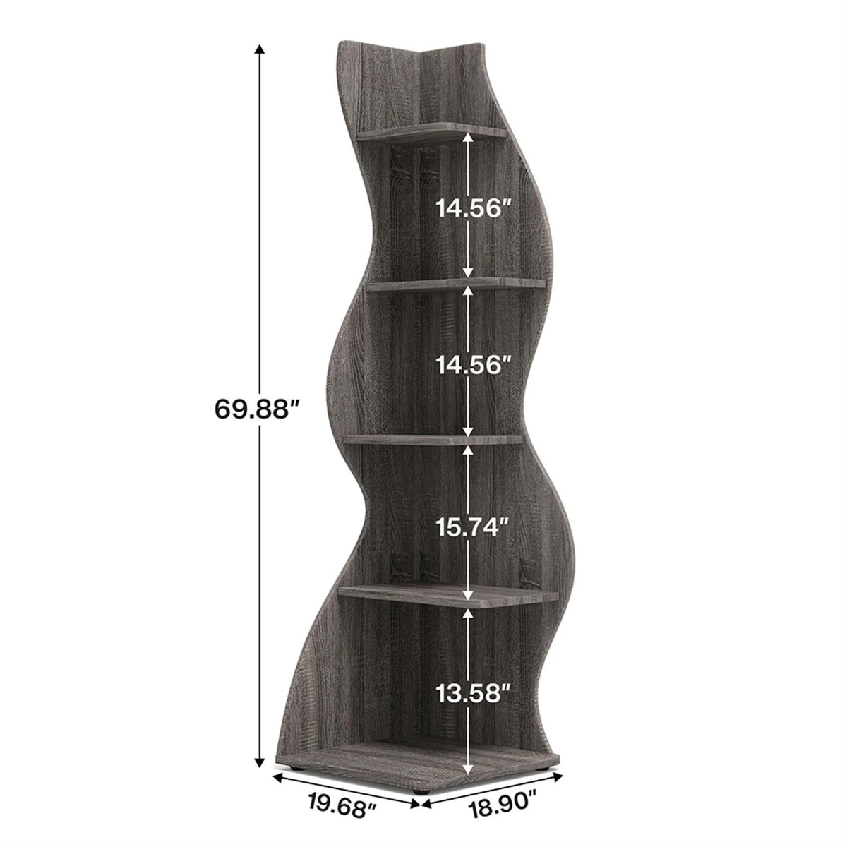 Finihen 5 - Tier Corner Bookcase, Wood Bookshelf Storage Organizer, 70" Tall Display Standing Shelf Unit for Bedroom, Living Room, Green