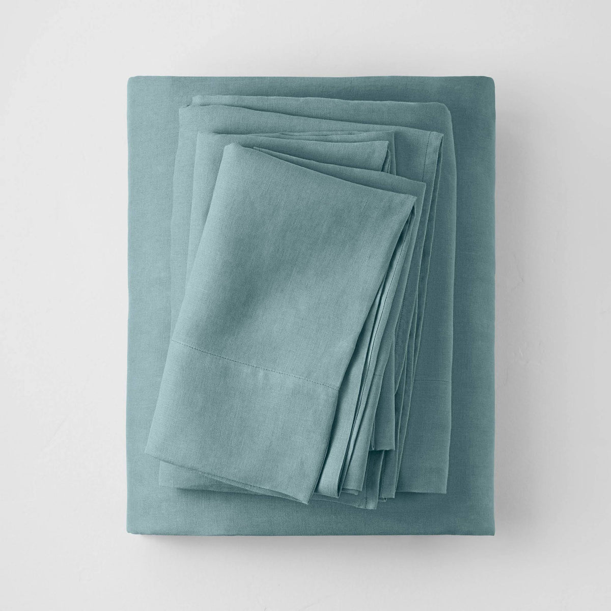 Full 100% Washed Linen Solid Sheet Set Light Teal - Casaluna