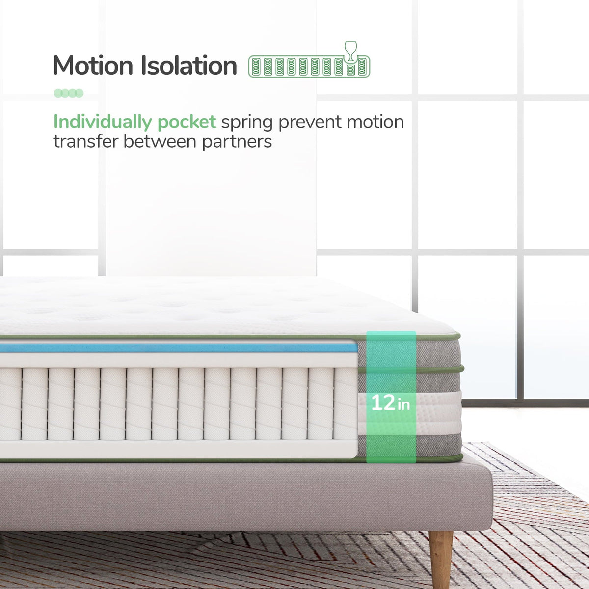 12 inch Queen Mattresses. Pocket Spring Hybrid Mattress with Gel Memory Foam for Cool Sleep