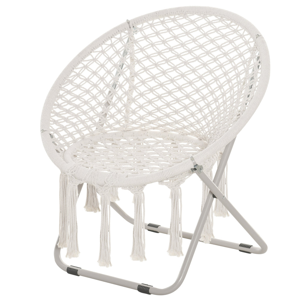 Outsunny Hängesessel runder Gartenstuhl Mond Papasan Klappbarer großer Komfort Makramee Baumwolle Polyester Beige