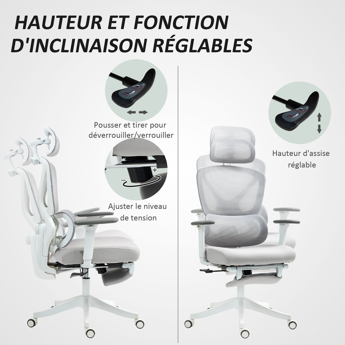 HOMCOM Bürostuhl Bürostuhl, Höhenverstellung, neigbare Rückenlehne, drehbares Kopfstützen, 71x70x119cm, Schwarz