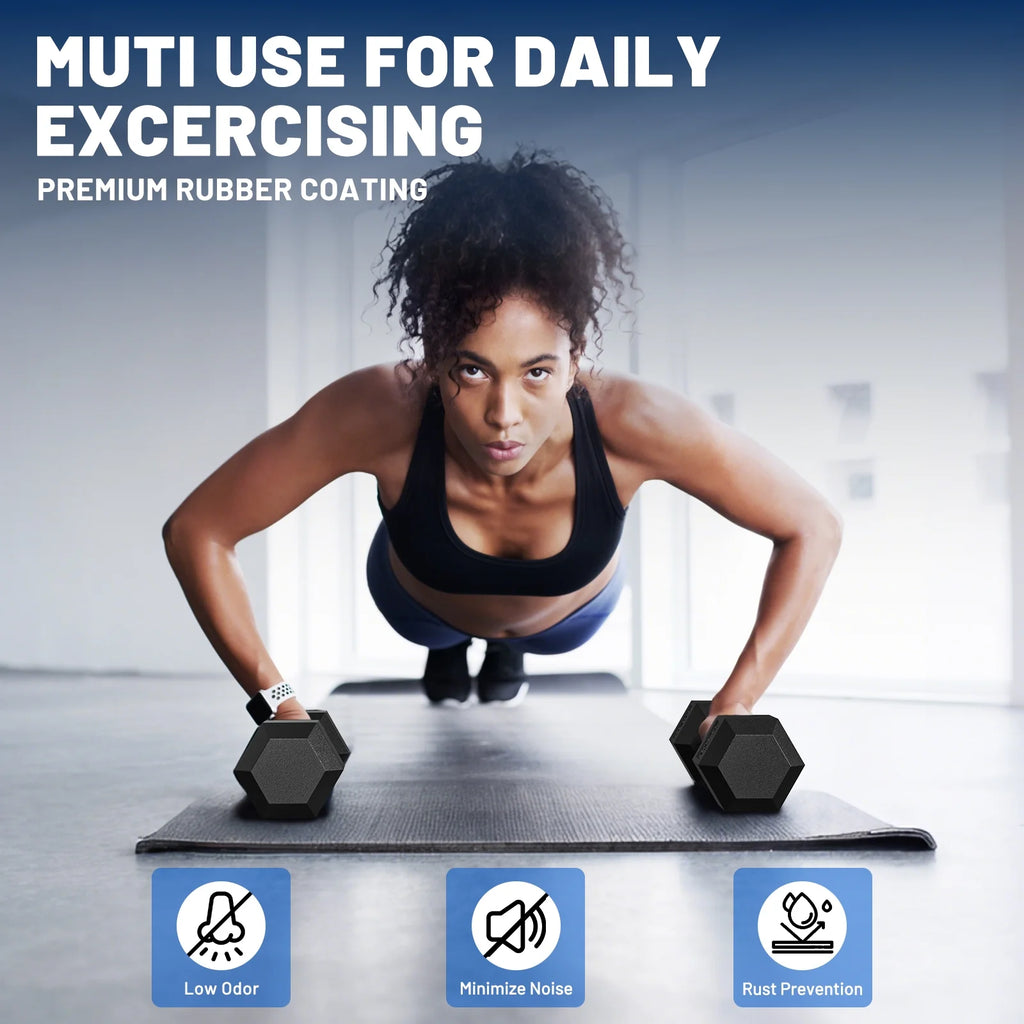 150 lb Dumbbell Set with Rack, Rubber Encased Hex Free Weights for Home Gym Strength Training