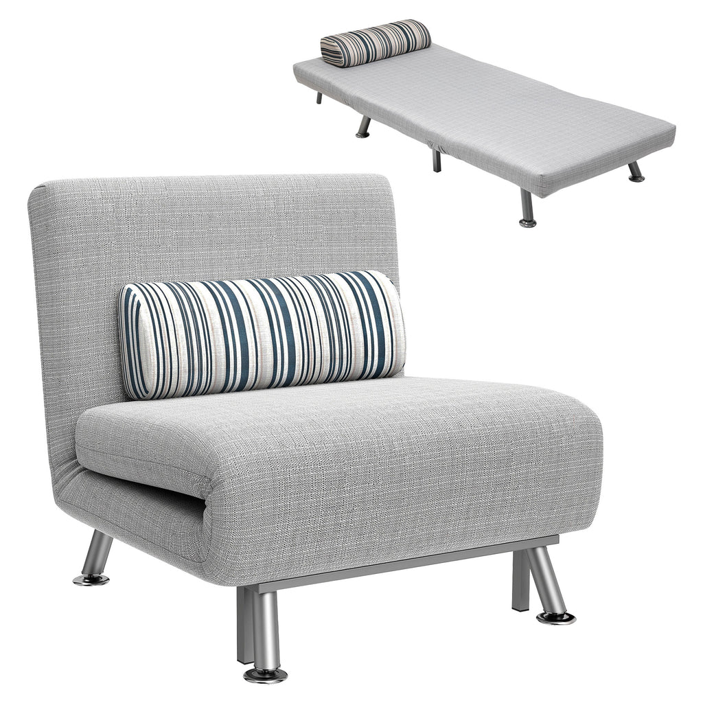 HOMCOM Klappsessel mit Bettfunktion, klappbarer Relaxsessel in Leinenoptik, Verstellbare Rückenlehne, 75 x 70 x 75 cm, Grau