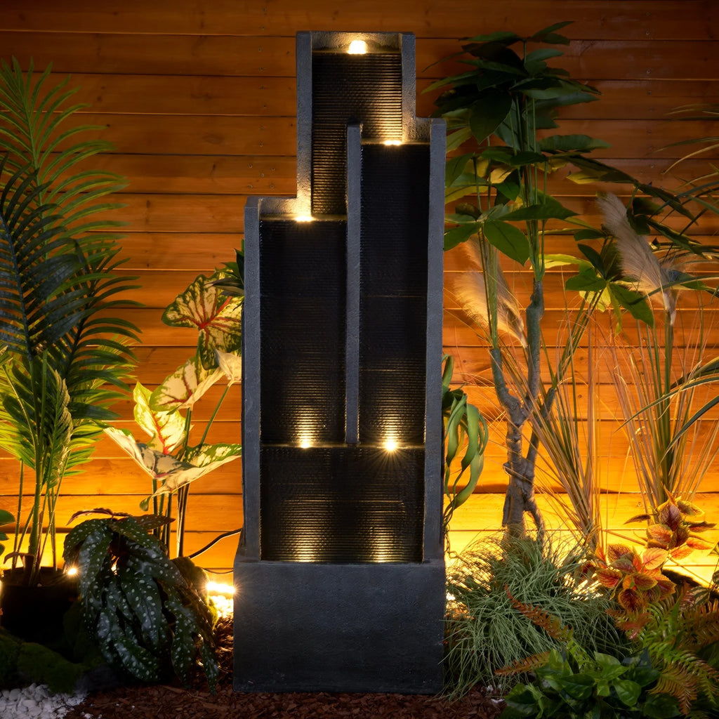 4 - Tier Water Fountain with LED Lights - 50.7" H Waterfall Fountain Indoor Outdoor Water Feature for Home, Patio, Garden