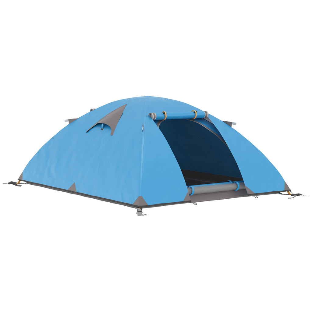 Outsunny Familien-Campingzelt für 2-3 Personen, leichtes belüftetes Kuppelzelt mit Reißverschlusstüren, inklusive Transporttasche, 268 x 214 x 103 cm, Blau