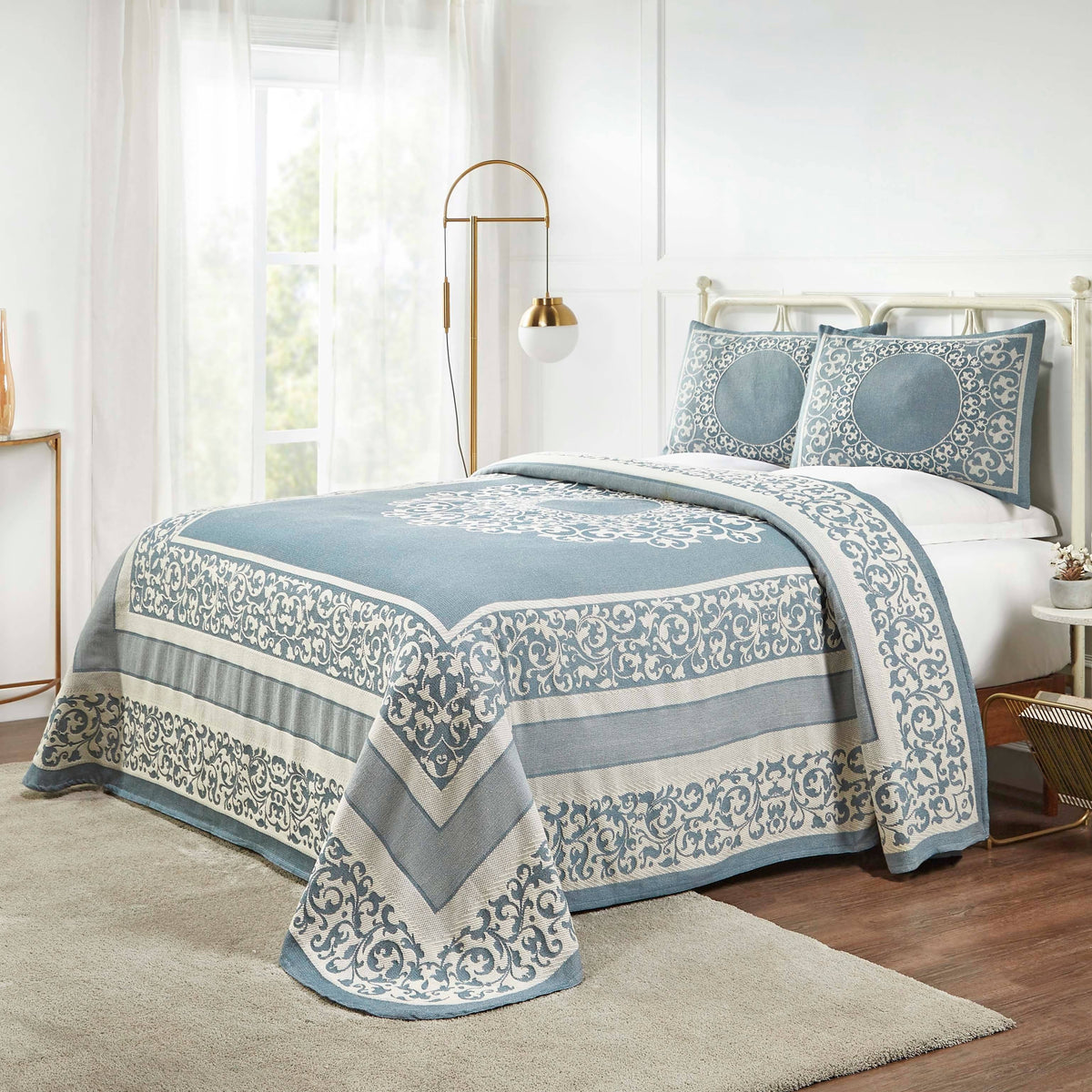 Superior Bedspread Set, Twin, Cerulean Blue, 3 Piece