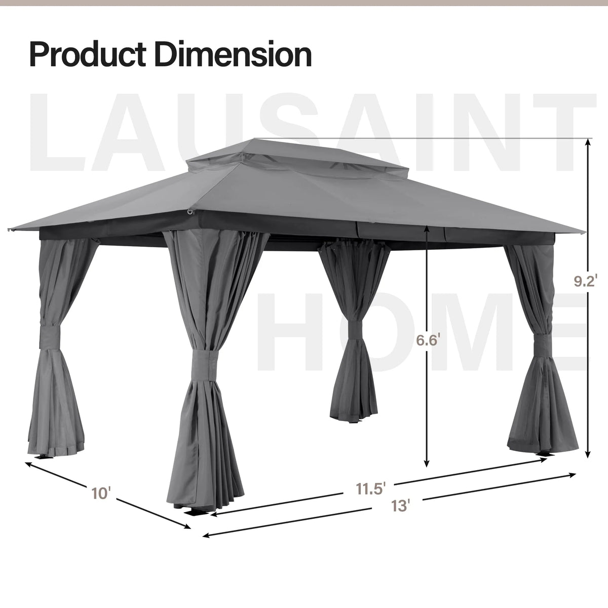 LAUSAINT HOME Outdoor Patio Gazebo 10'x13' with Expansion Bolts