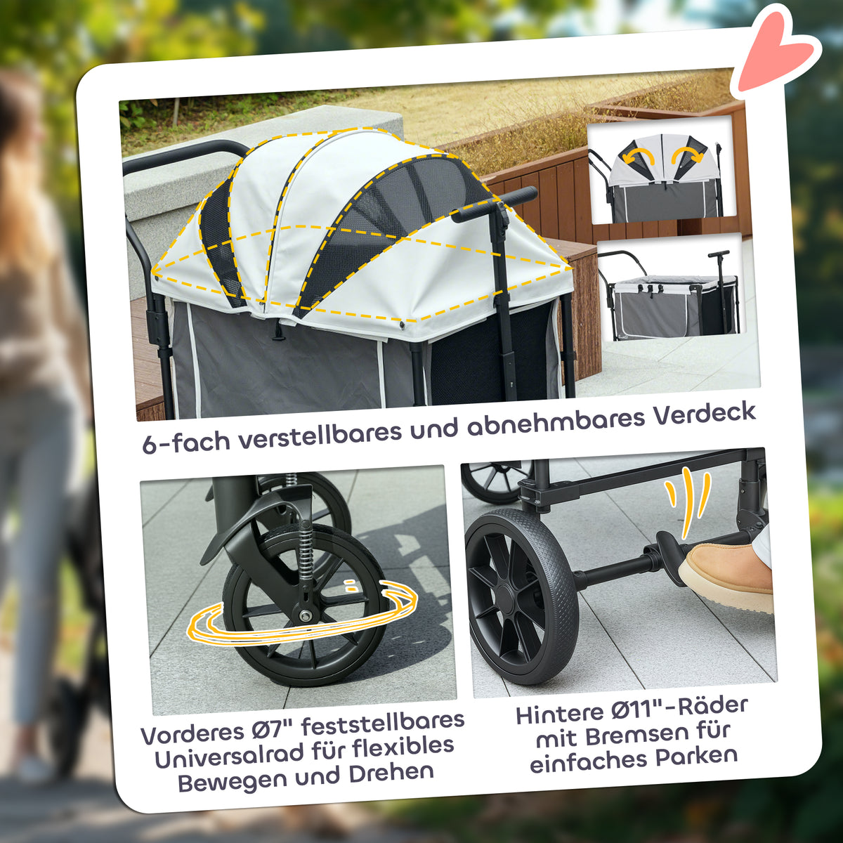 PawHut Hundewagen Hundebuggy klappbar für Hunde & Katzen bis 30 kg 110 x 65 x 102 cm Dunkelgrau