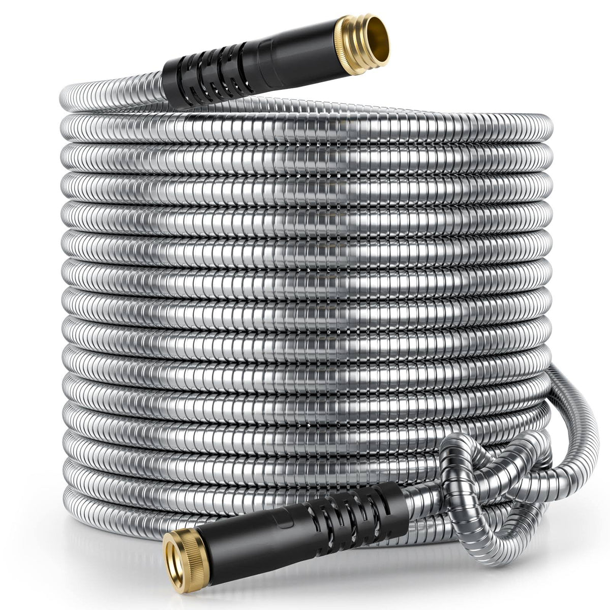 Sowgreen Stainless Steel Garden Hose 100 ft, Flexible Metal Water Hose 100ft with 3/4'' Crush Resistant Solid Brass Fittings, Heavy Duty, No Kink &