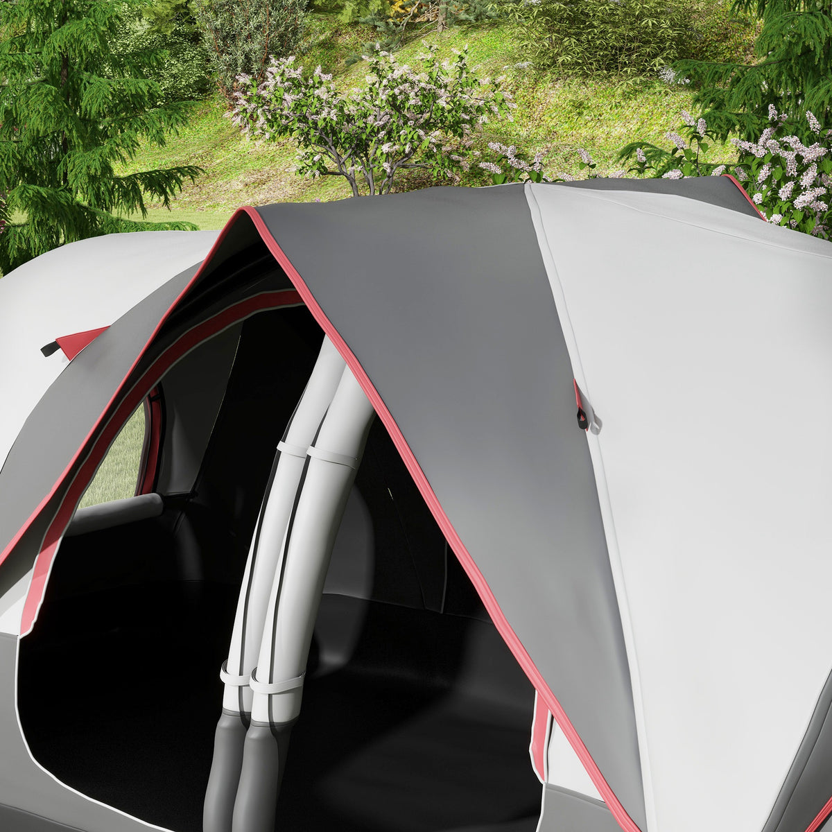 Outsunny Campingzelt, 2 Räume, Trennwand, für 6-8 Personen, Regenschutz, Grau
