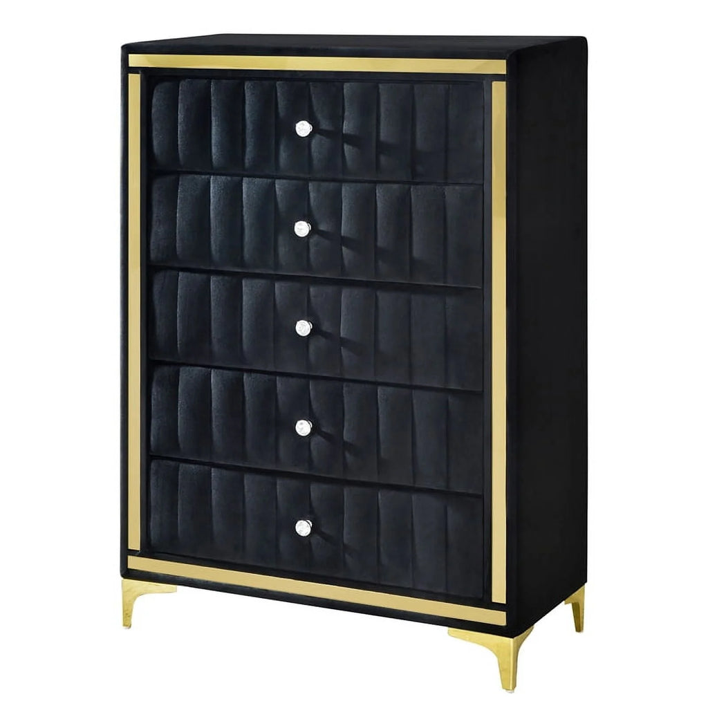 Better Home Products Monique Velvet Upholstered 5 - Drawer Chest in Black